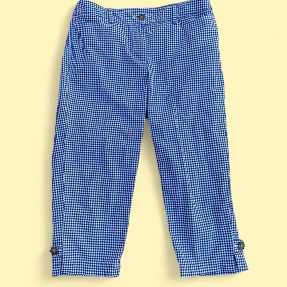 Talbots Perfect Skimmer Blue Gingham‎ Cropped Pants Womens 4P Petite Capris